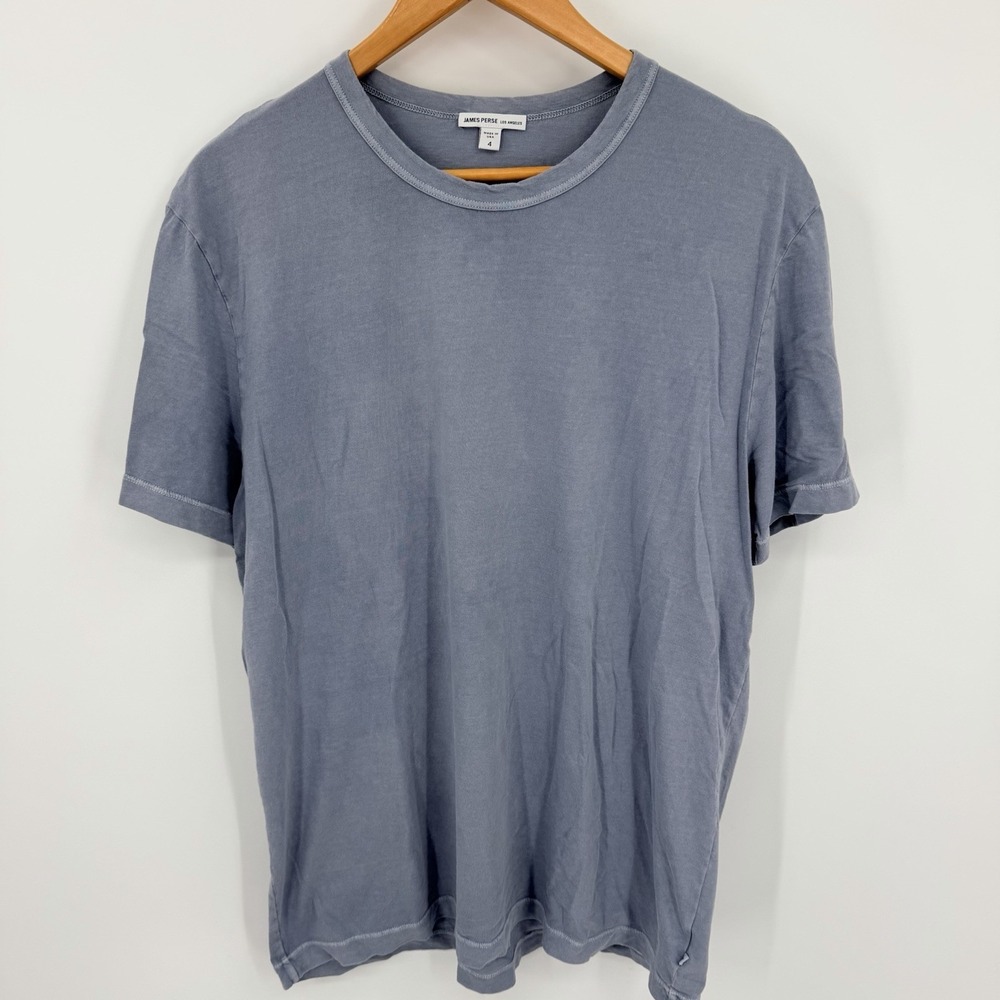 James Perse T Shirt XL Mens Sz 4 Short Sleeve Crew Neck Cotton Blue Washed USA